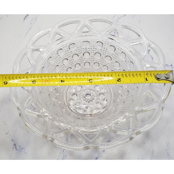 Vintage Imperial Clear Glass Button Open Lace Candy Bowl - Picture 10 of 11